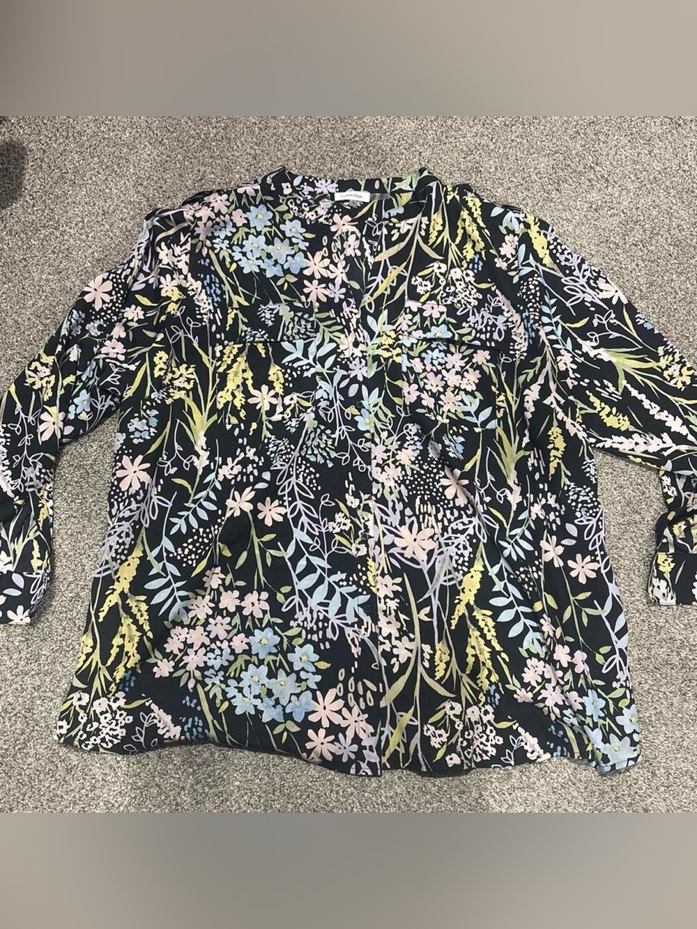 Calvin Klein Floral Button-Front Blouse - Black Multi